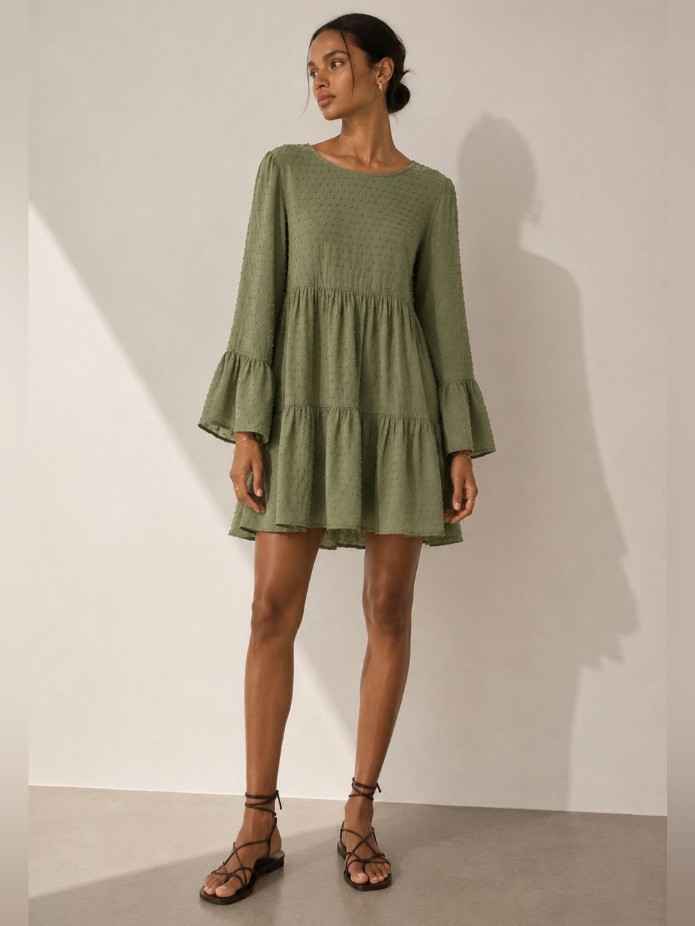 SHEIN Green Swiss Dot Babydoll Dress - Medium